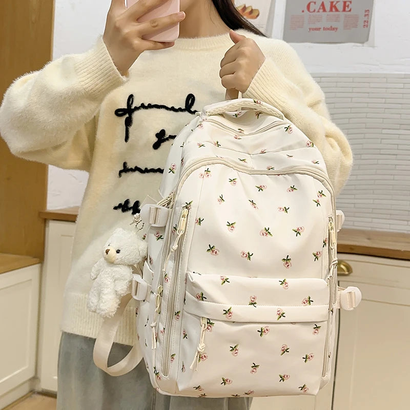 Floral Aesthetic Backpack - Casual Travel Daypack for Girls & Teens