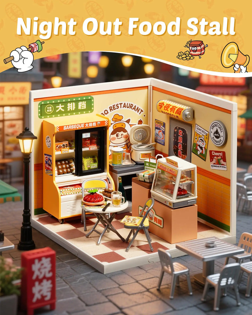 Rolife DIY Night Out Food Stall - Miniature Restaurant Kit for All Ages