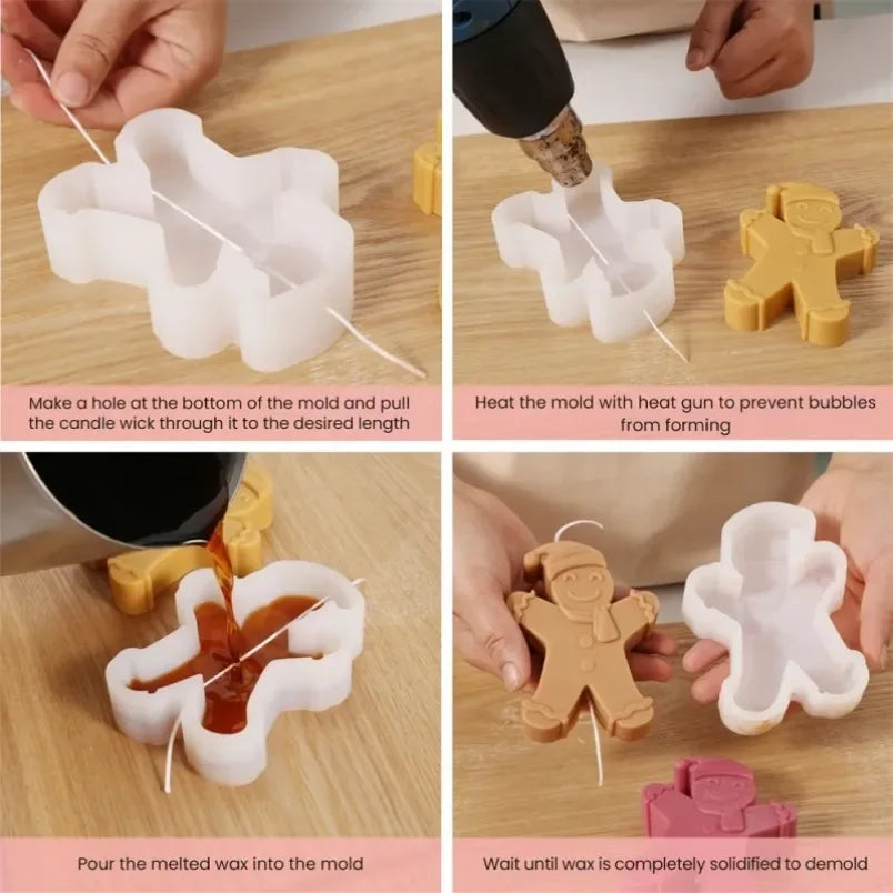3D Gingerbread Man Silicone Candle Mold for DIY Crafts & Home Decor