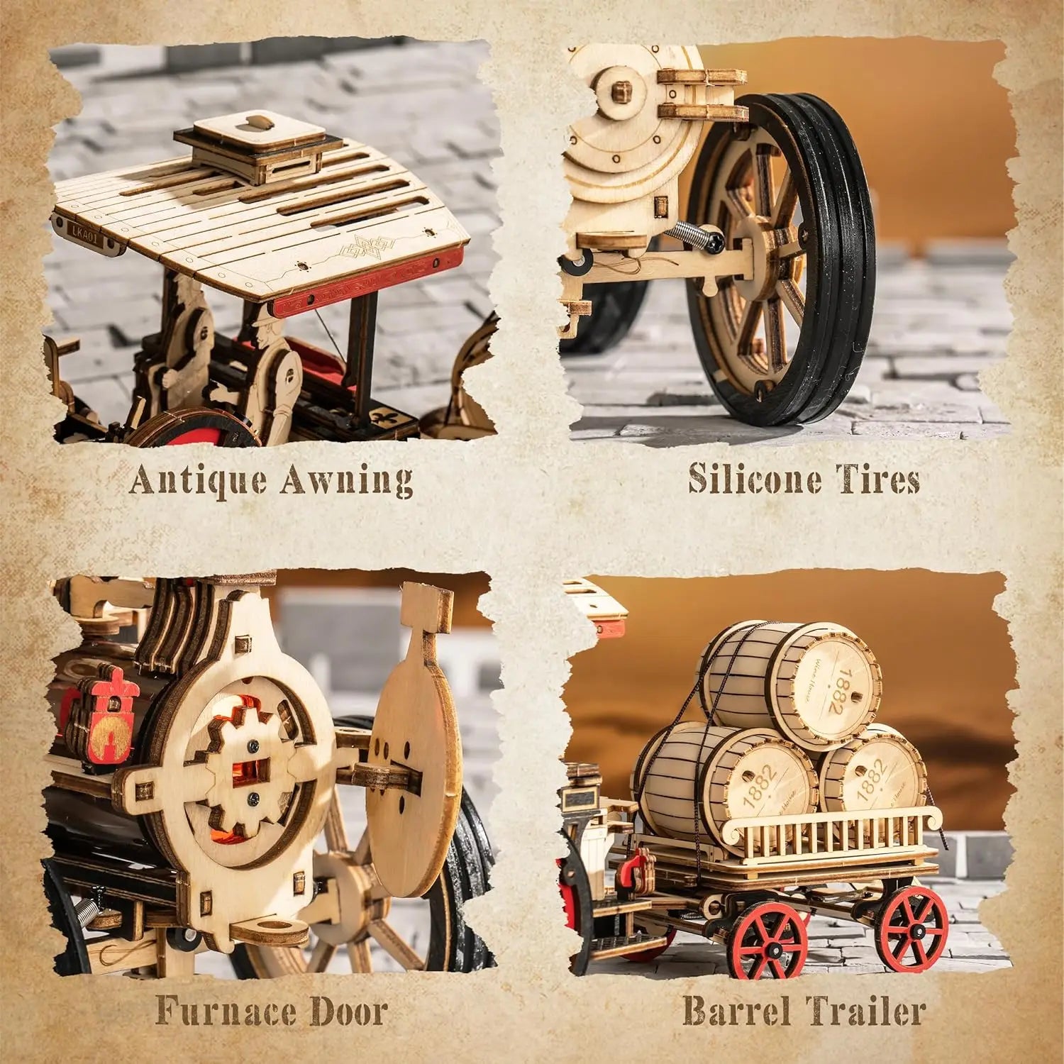 Robotime Wooden Steam Locomotive Model Kit - 3D Puzzle for All Ages