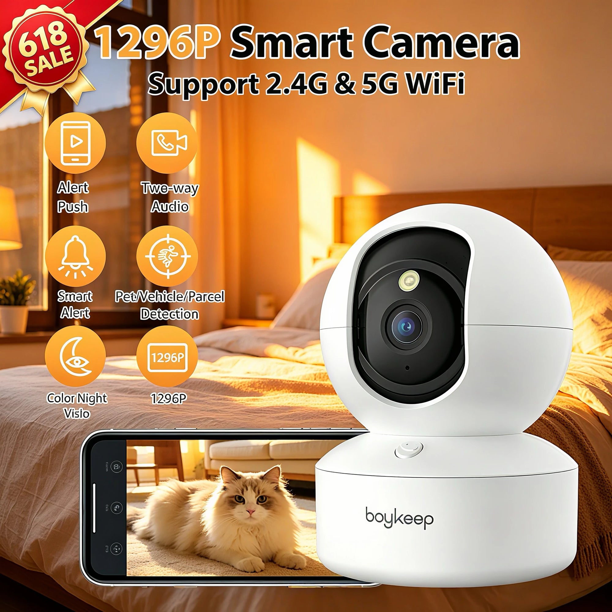 BoyKeep 2K Smart Security Camera with 360° Pan & Tilt and Night Vision