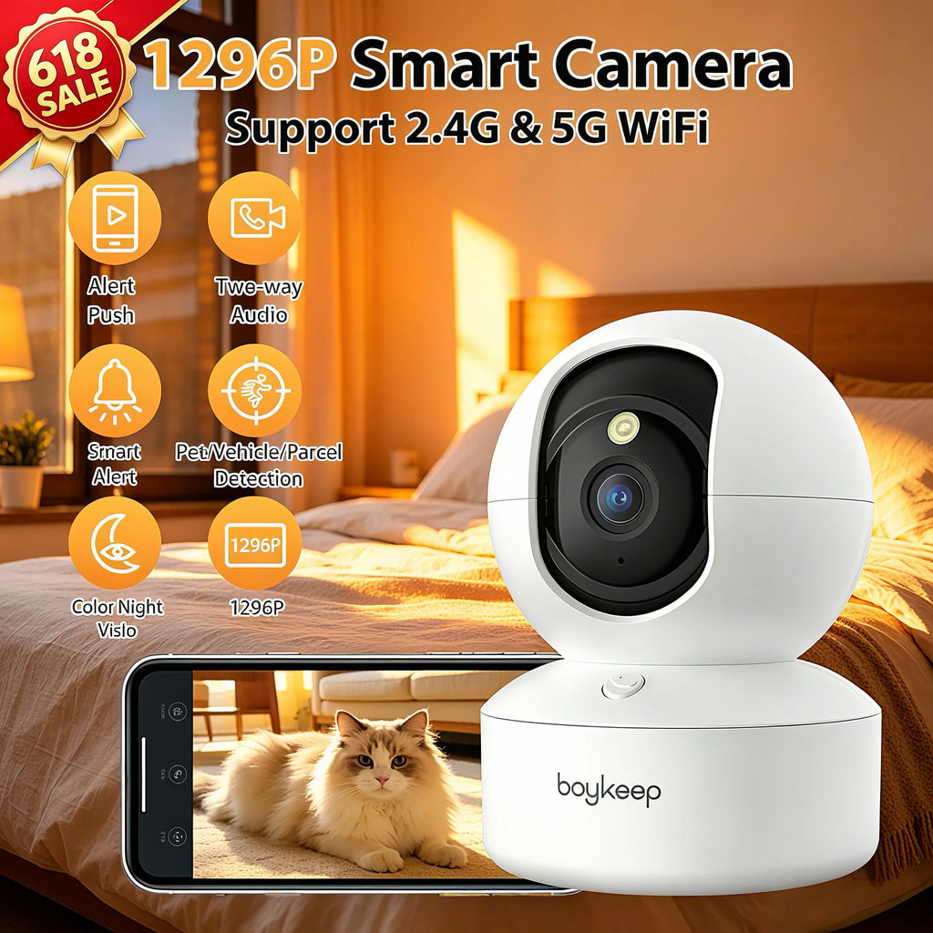 BoyKeep K30 2K Indoor Security Camera with 360° Vision & Night Vision