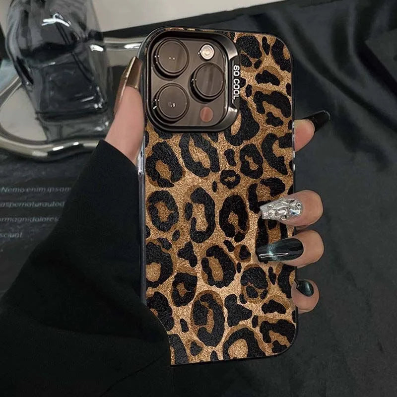 Stylish Leopard Print Shockproof Phone Case for iPhone 16, 15, 14, 13, 12, 11