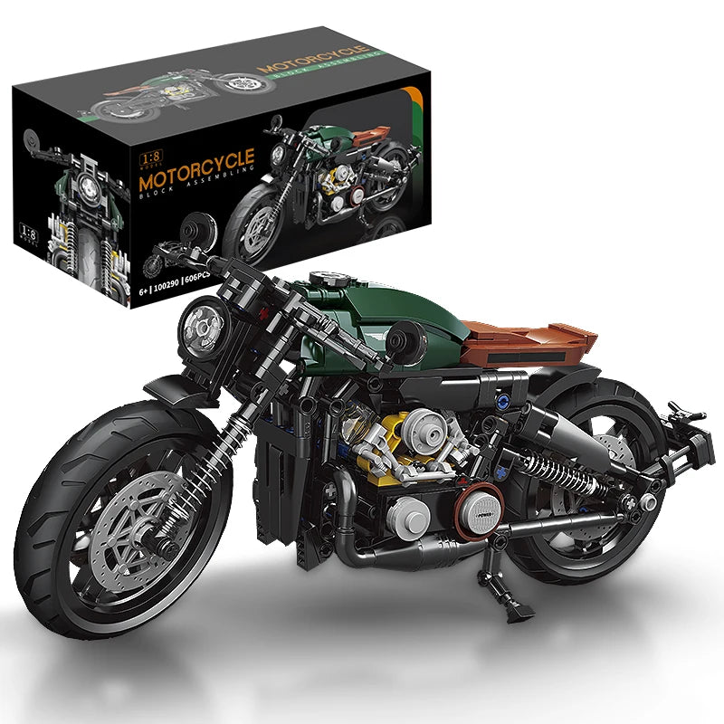 1:8 Retro Motorcycle Building Blocks Set - STEM Racer Toy for All Ages