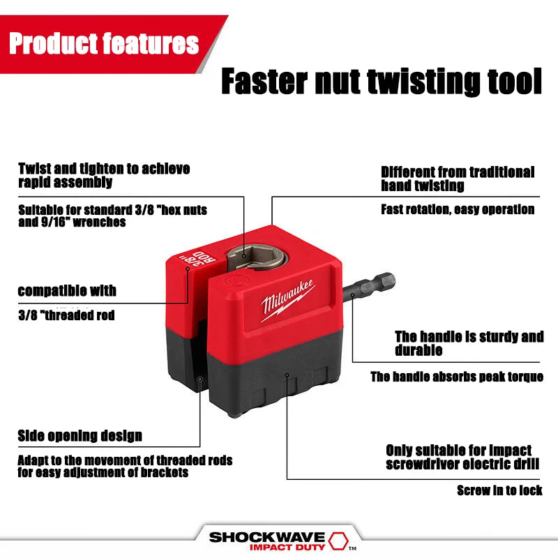 Milwaukee 3/8" Threaded Rod Nut Runner - Fast Assembly Impact Tool
