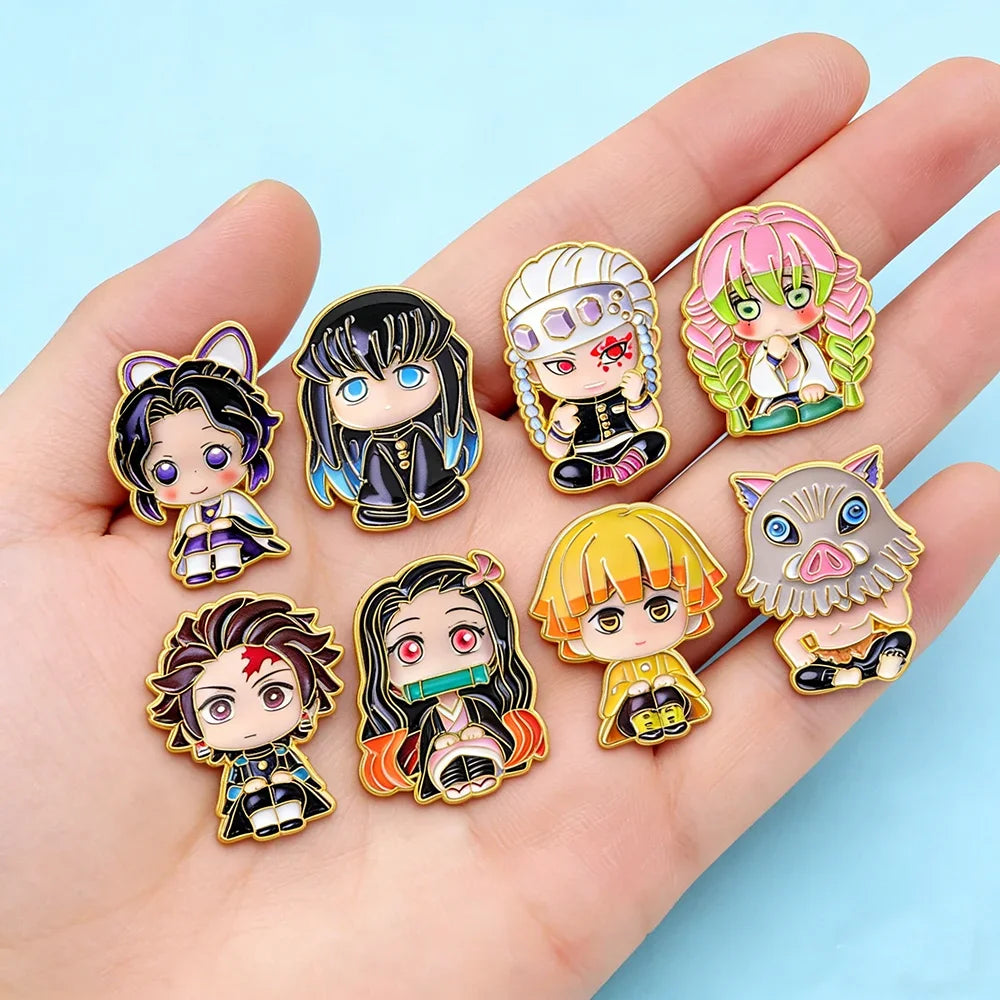 8Pcs Demon Slayer Enamel Brooch Pins for Anime Cosplay & Gift