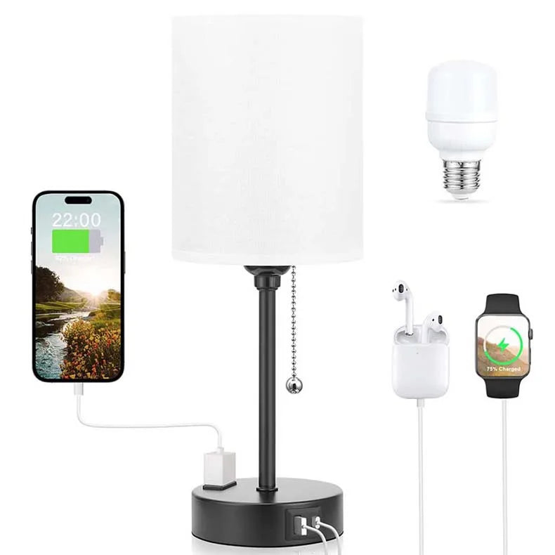 USB Rechargeable LED Table Lamps Set with Dual Socket - Modern Design
