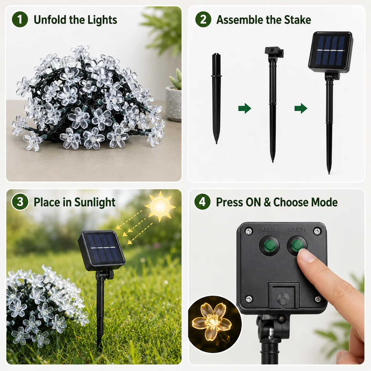 Outdoor Waterproof Solar Cherry Blossom String Lights - 8 Modes Decor