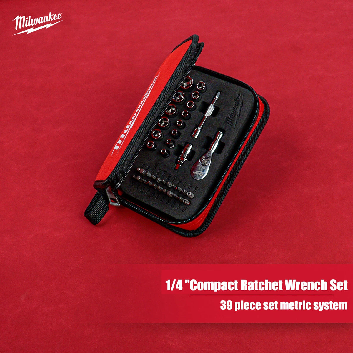 Milwaukee 39-Piece Metric 1/4" Compact Ratchet Set with Storage Bag