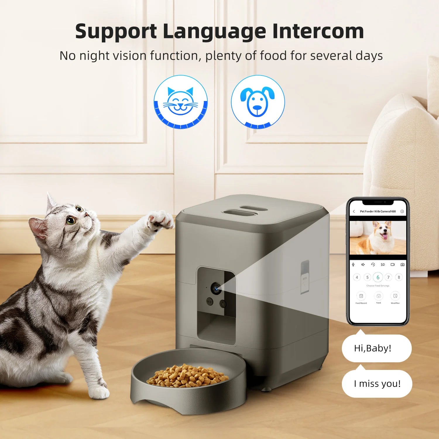 Smart Automatic Pet Feeder with Camera & App Control - 2L