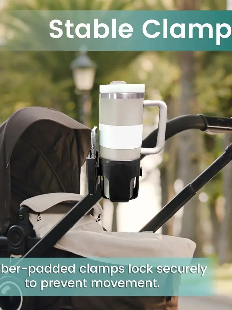Universal Stroller Cup Holder with Phone Holder - 360° Rotating Clip
