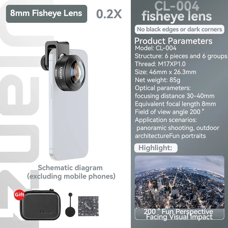 Ulanzi 75mm Macro Lens Kit for iPhone - Ultra Wide Fisheye Lens