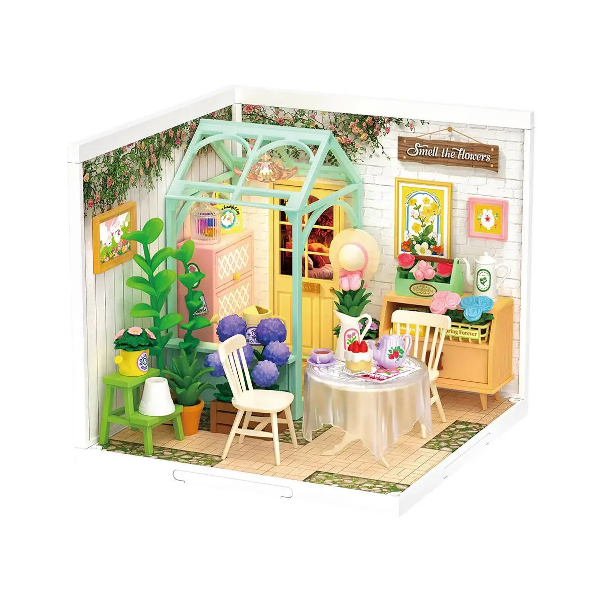 Robotime Blooming Tea Garden Miniature DIY Dollhouse Kit for All Ages