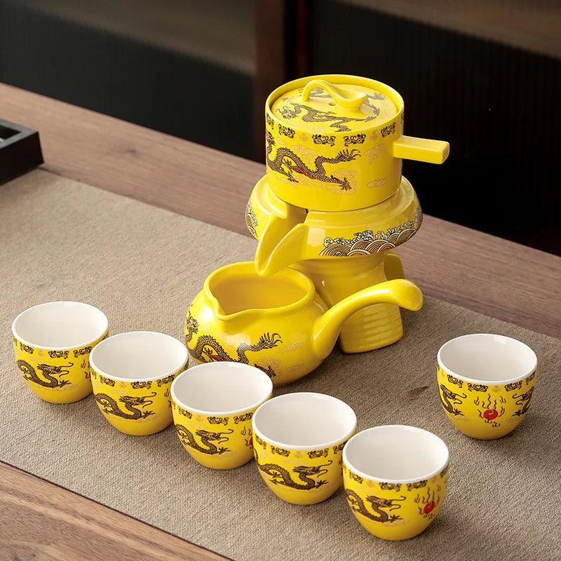 8-Piece Anti-Scald Ceramic Tea Set with Rotating Teapot & Cups
