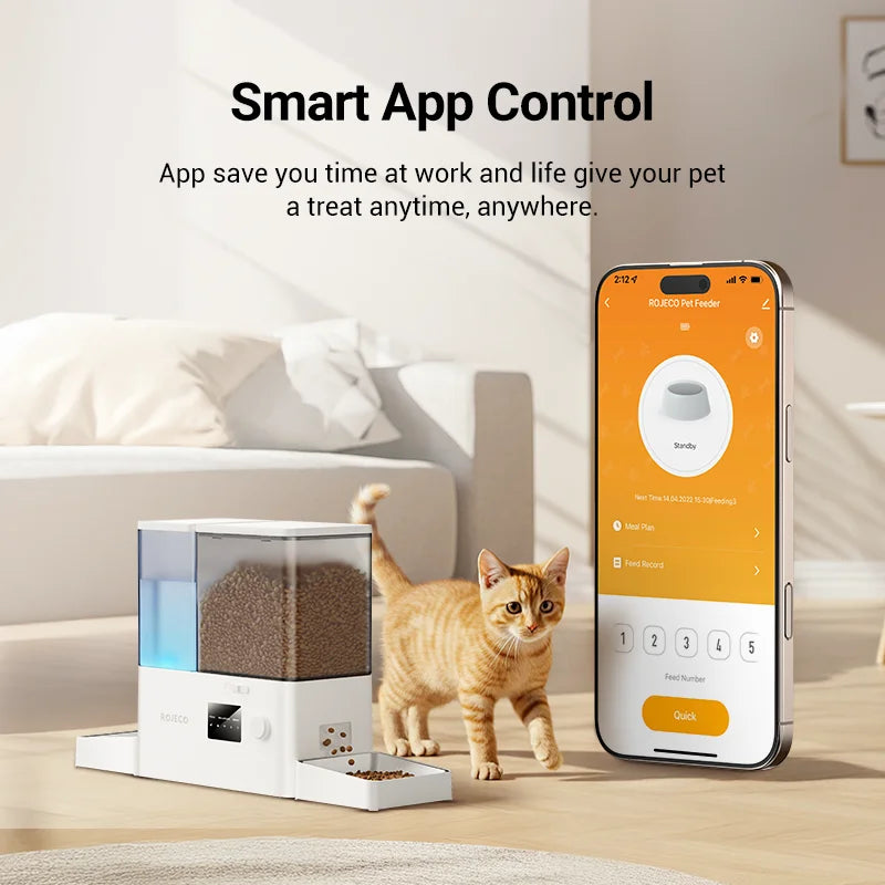 ROJECO Smart 2-in-1 Pet Feeder & Water Fountain – WiFi Controlled