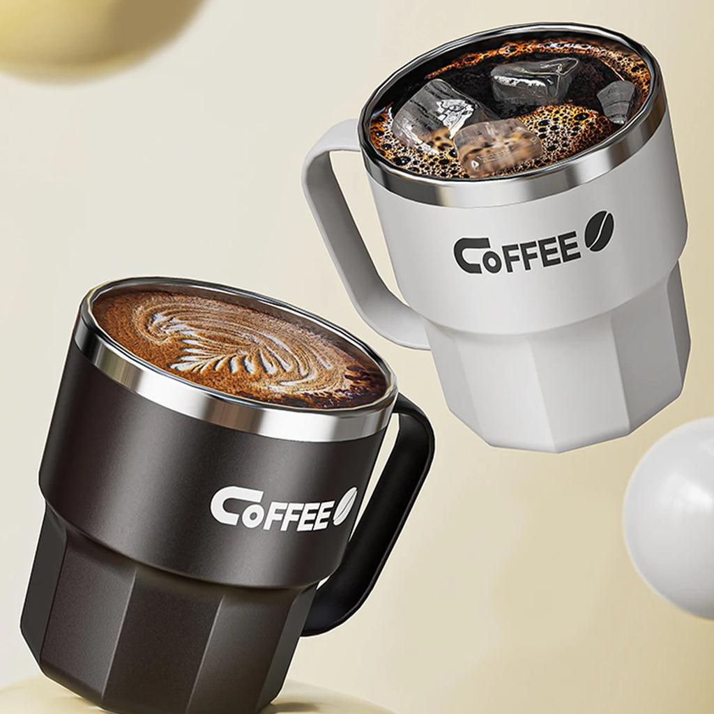 Double Wall Insulated Coffee Mug with Lid & Handle- 400ML/480ML