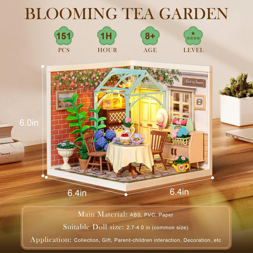 Robotime Blooming Tea Garden Miniature DIY Dollhouse Kit for All Ages