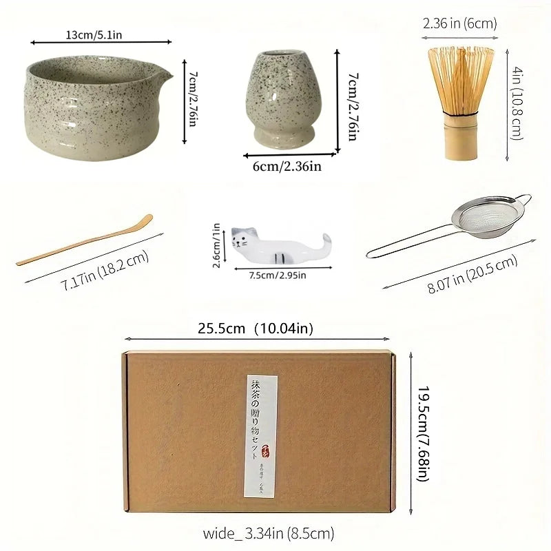 6-Piece Complete Matcha Tea Set with Ceramic Bowl, Spoon & Whisk