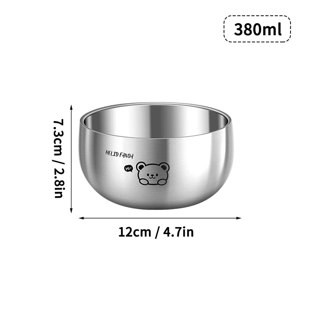 Double-Layer Stainless Steel Bowl Set for Kids - Anti-Scalding
