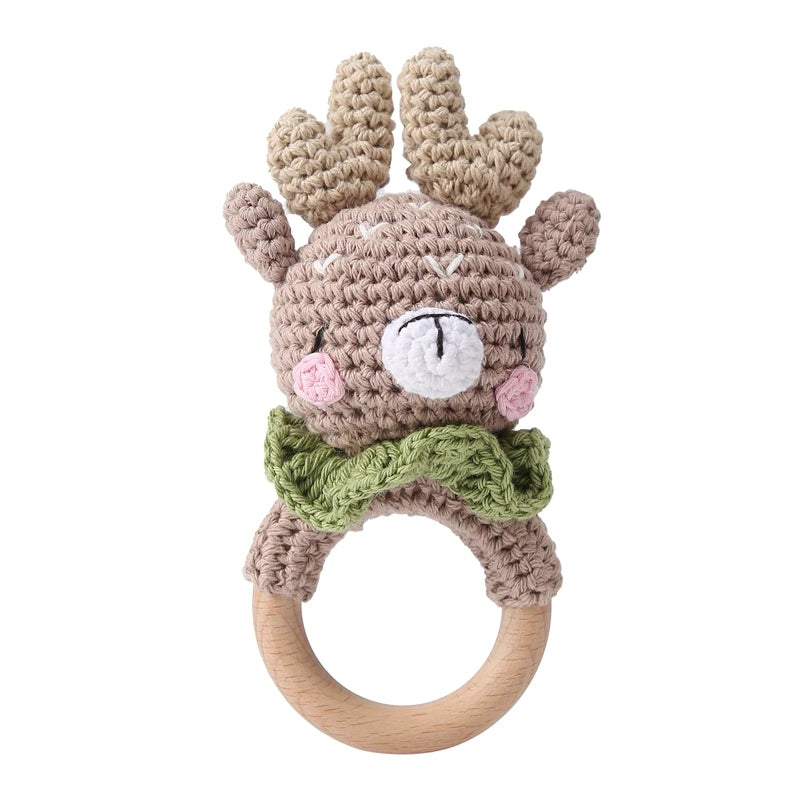 Bopoobo Baby Crochet Rattle Toy - Soft Wooden Teether & Infant Gym