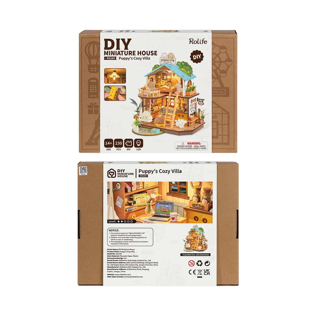 Robotime DIY Puppy Cozy Villa Miniature House Kit for All Ages