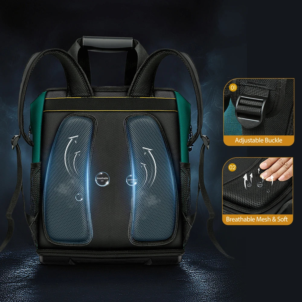 Durable Multifunctional Tool Backpack with Large Capacity & Rubber Base
