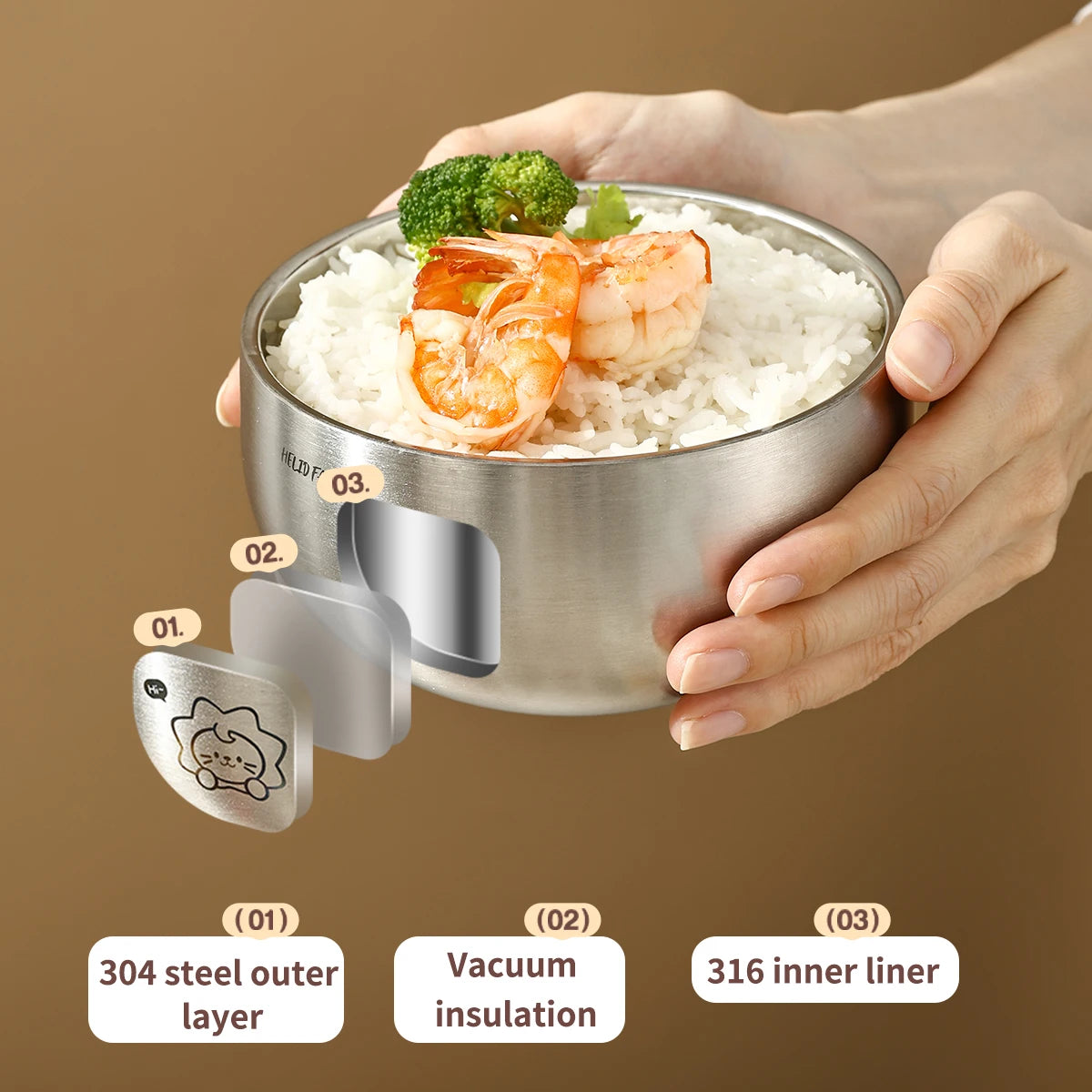 Cartoon Stainless Steel Ramen Bowl - Eco-Friendly & Safe