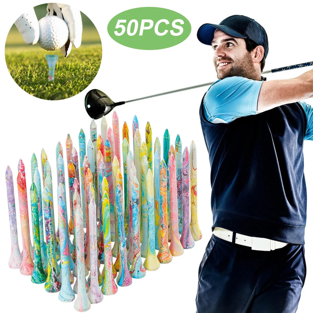 50 Colorful Wooden Golf Tees - 50Pcs Durable Golf Accessories