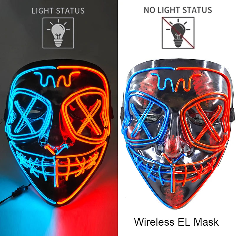 Glow-in-the-Dark Wireless LED Purge Mask for Halloween Cosplay