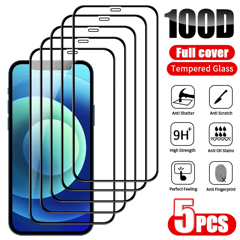 5-Pack Tempered Glass Screen Protectors for iPhone Models 11-15