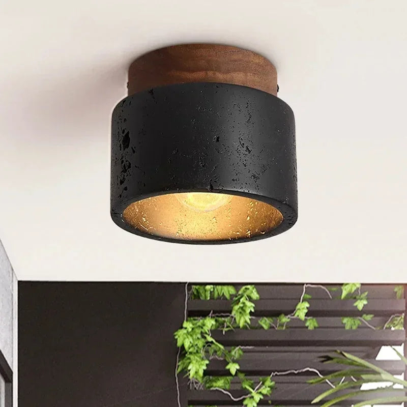 Modern Black Cave Stone Ceiling Lamp for Elegant Home Lighting