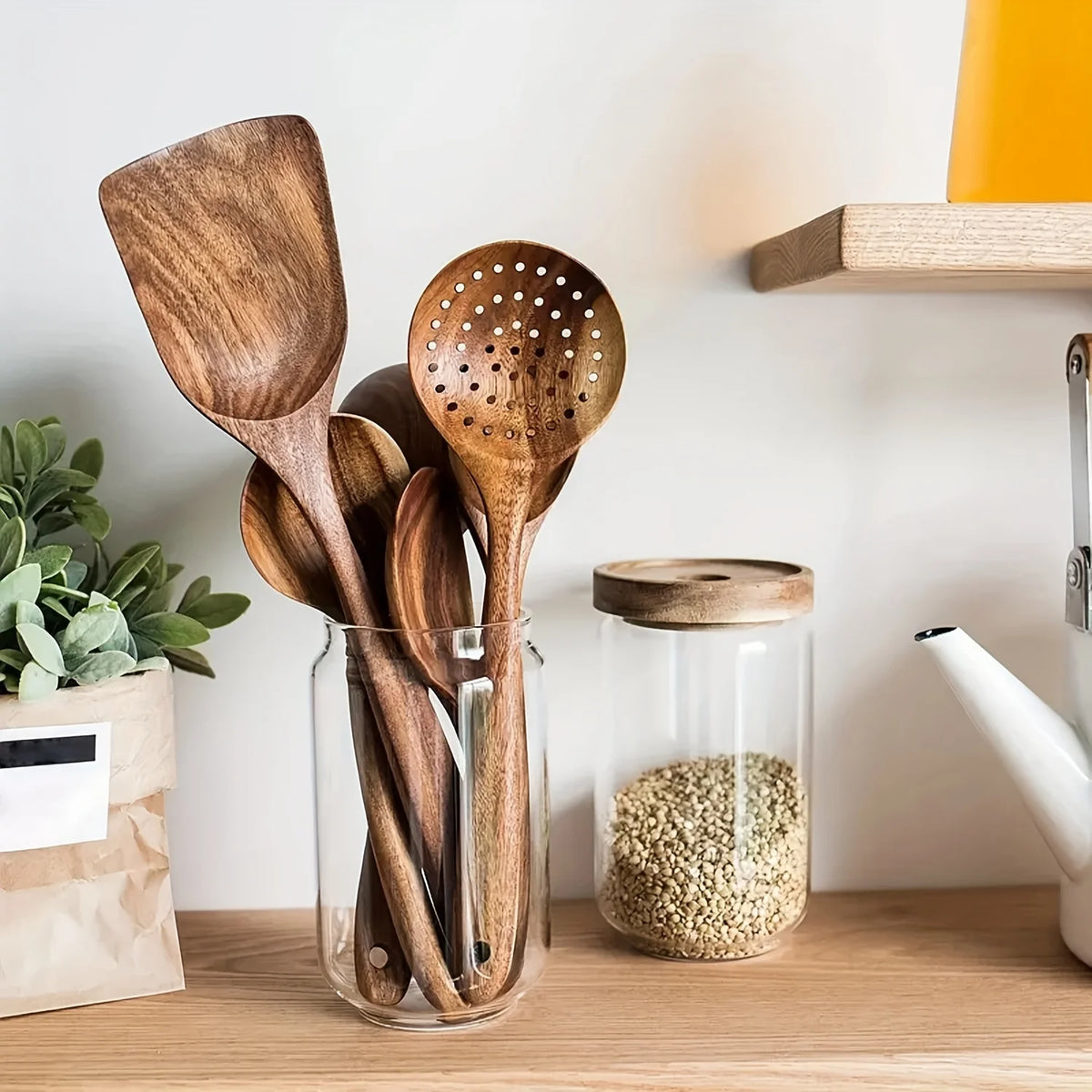 5-Piece Eco-Friendly Wooden Kitchen Utensils Set for Non-Stick Cooking
