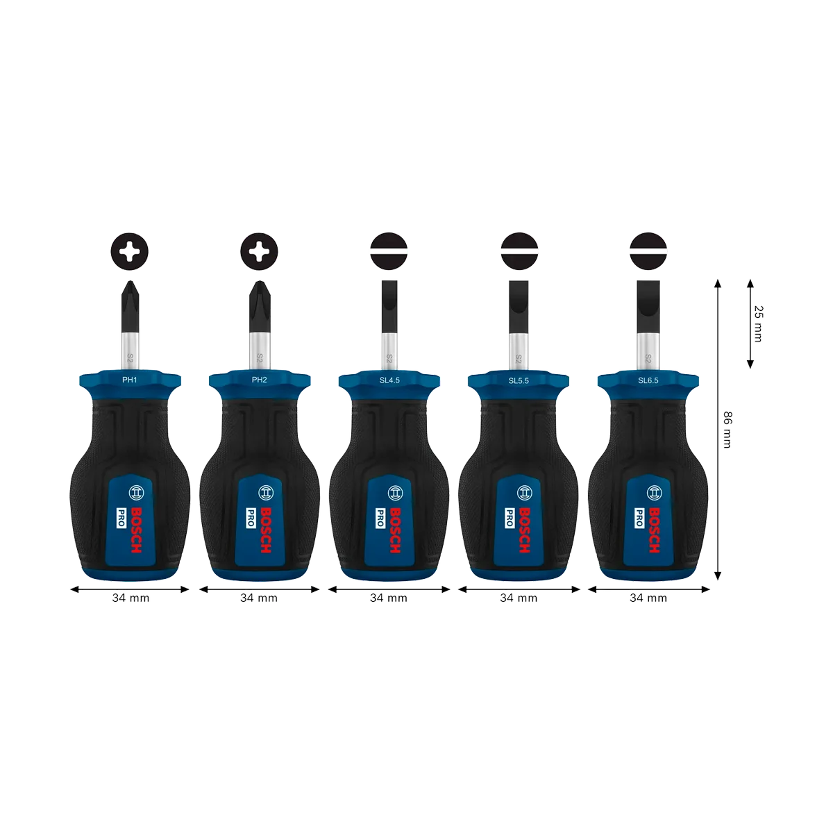BOSCH PRO Stubby Screwdriver Set - PH/SL & PZ/SL 5PCS