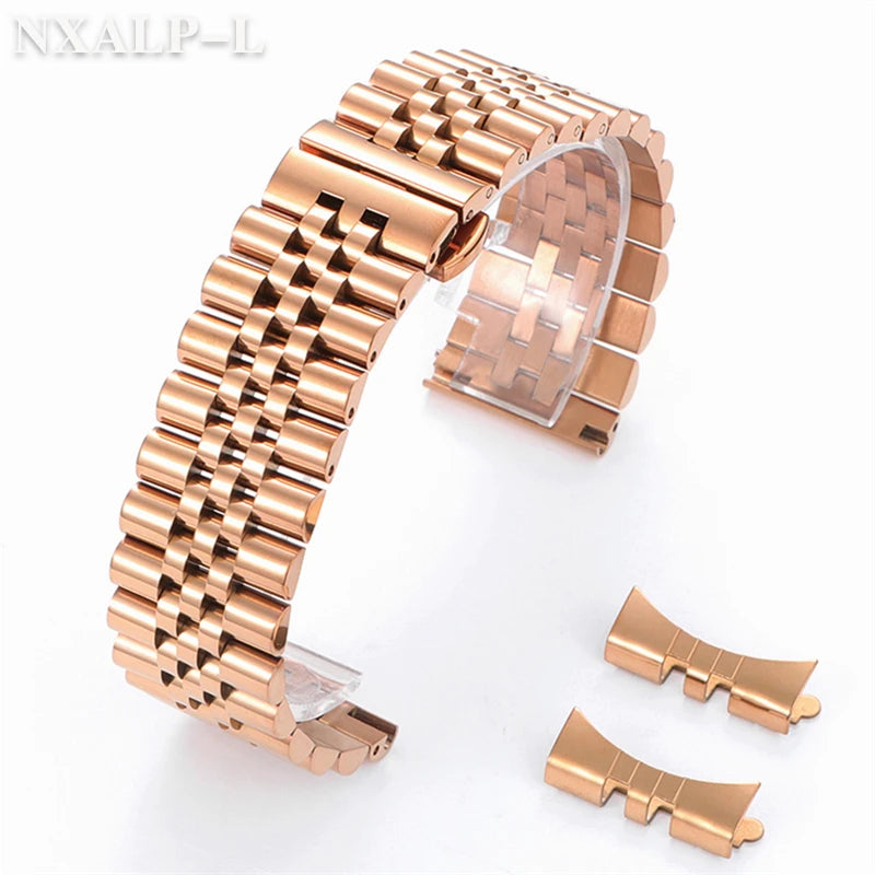 Curved End Stainless Steel Watch Band - 18mm, 20mm, 22mm Metal Strap