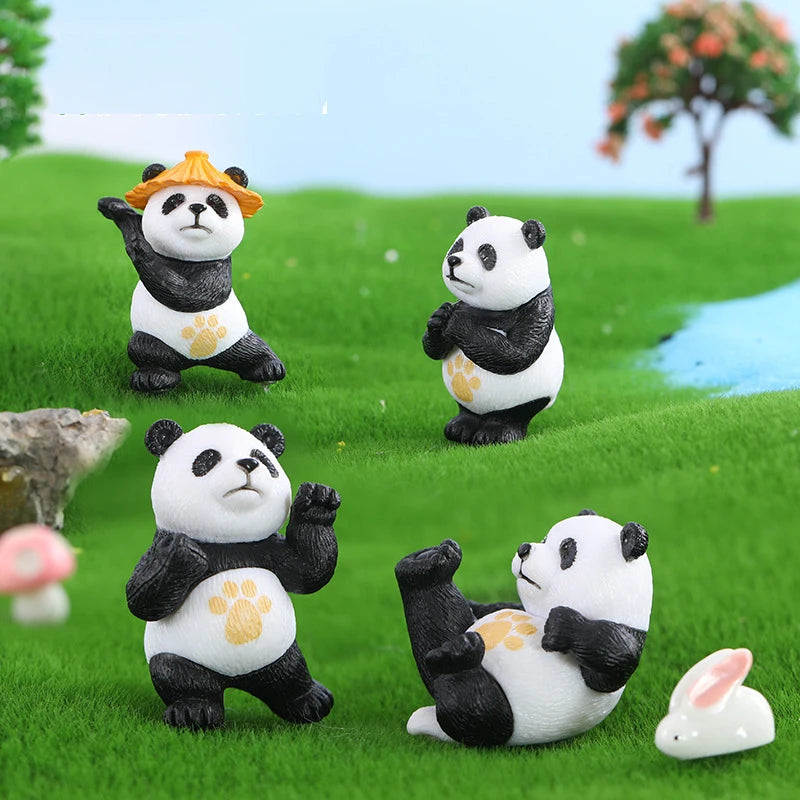 4pcs Creative Mini Panda Figurines - Cute Home & Car Decor