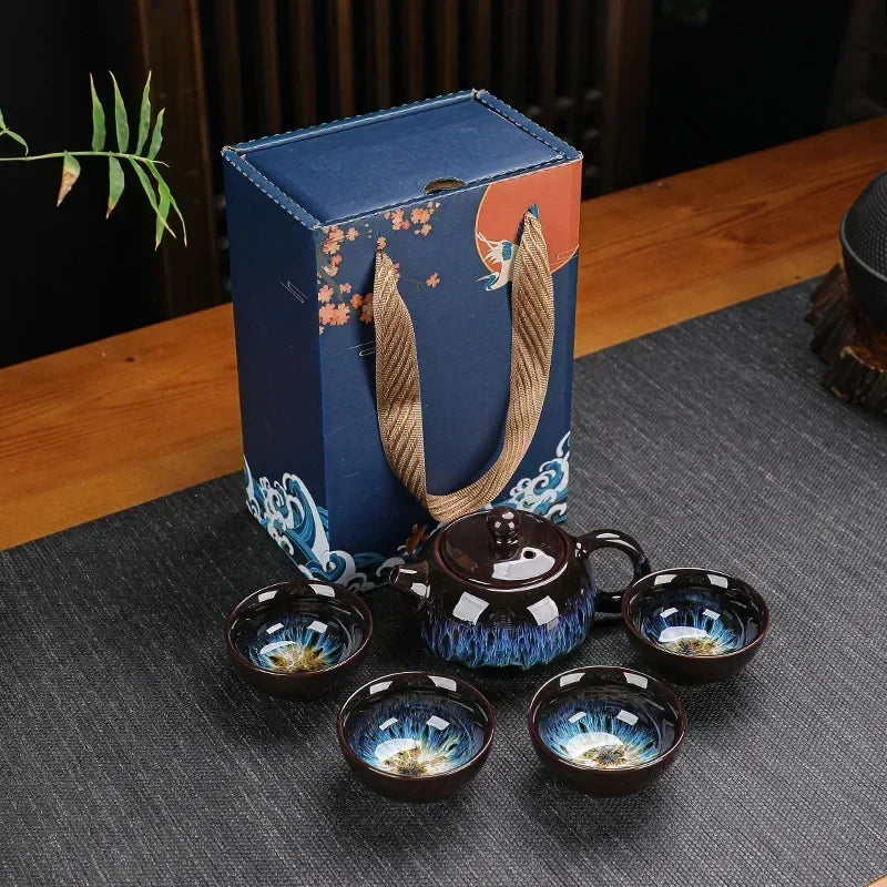Elegant Handmade Ceramic Tea Set - Teapot & 4 Cups for Kungfu Tea