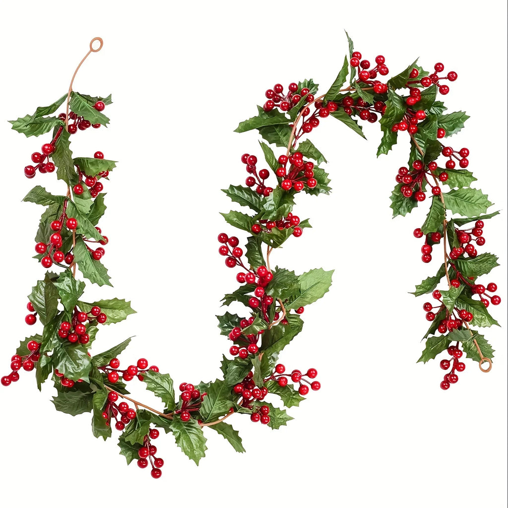 Festive Christmas Garland with Red Berries - Elegant Holiday Decor