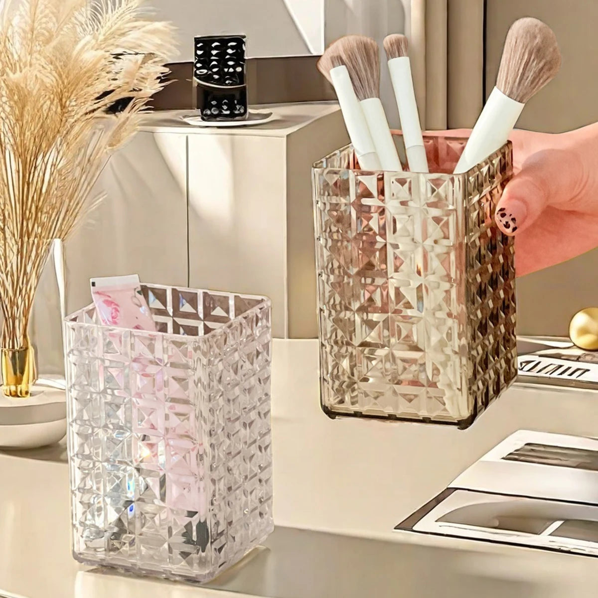 Clear Plastic Makeup Brush Holder - Stylish Organizer