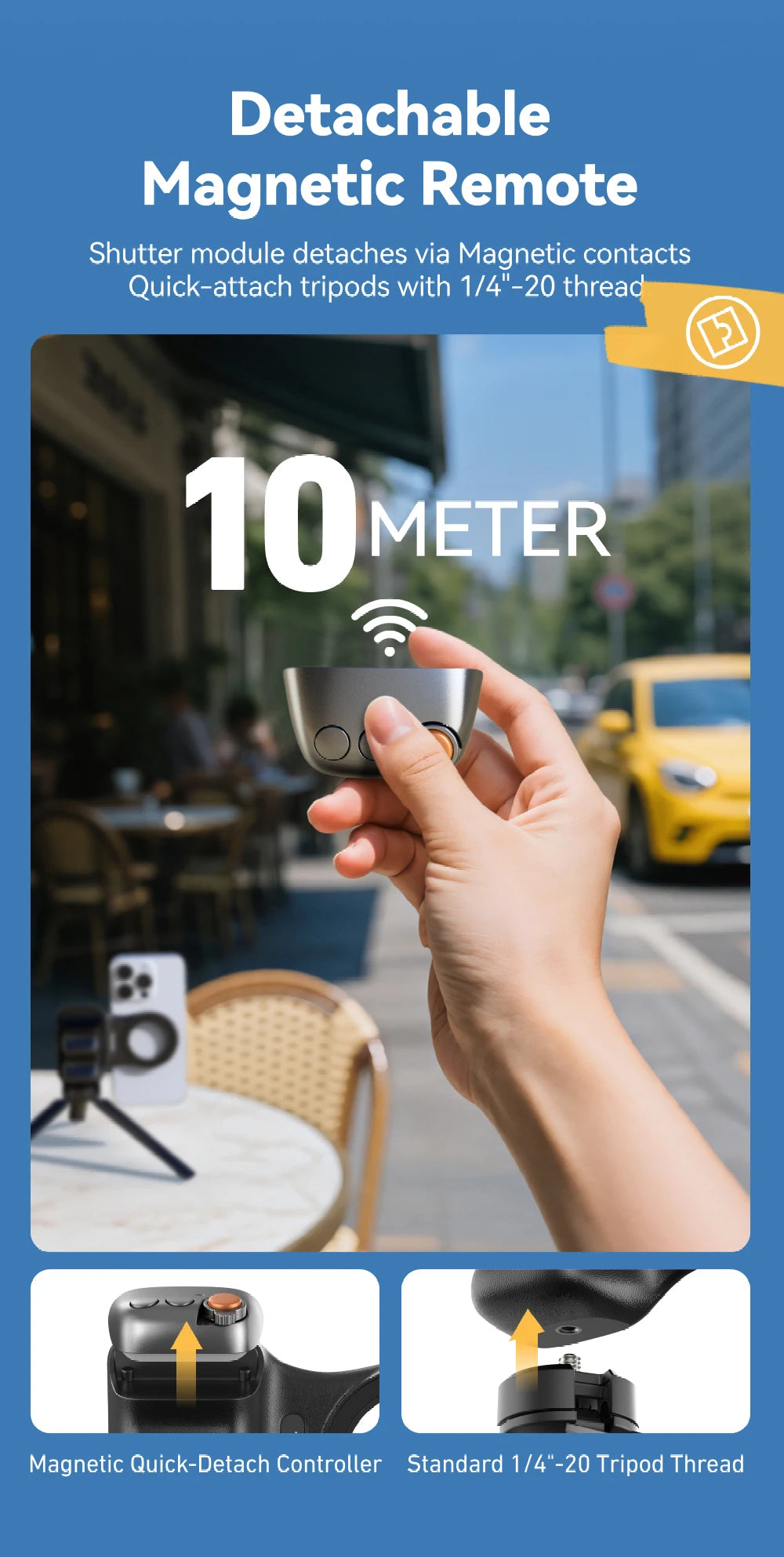 TELESIN Magnetic Phone Grip & Remote Control for iPhone/Huawei/Samsung