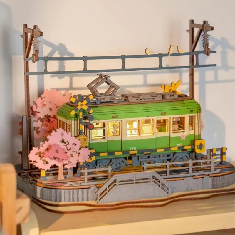 Robotime Sakura Journey Tram 3D Wooden Puzzle with LED Lights