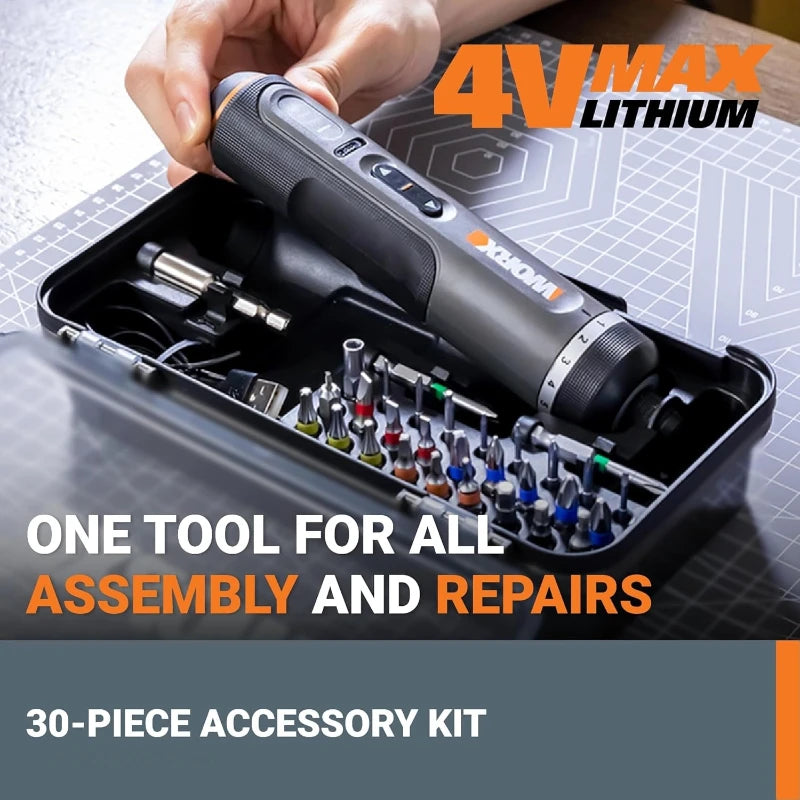 Worx 4V Cordless Electric Screwdriver Set - Compact Home Repair Tool