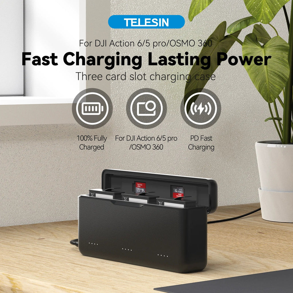 TELESIN 18W PD Fast Charger & Battery Storage Case for DJI Cameras