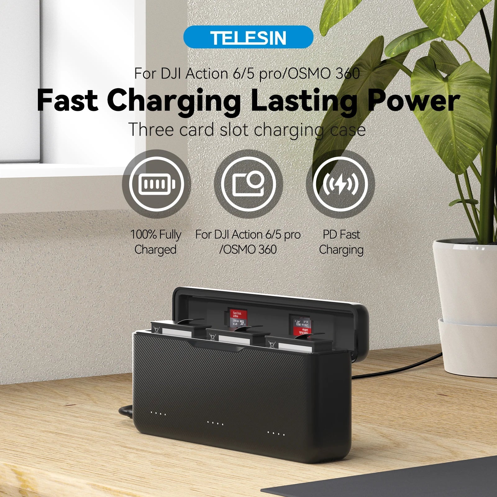 TELESIN 18W PD Fast Charger & Battery Storage Case for DJI Cameras