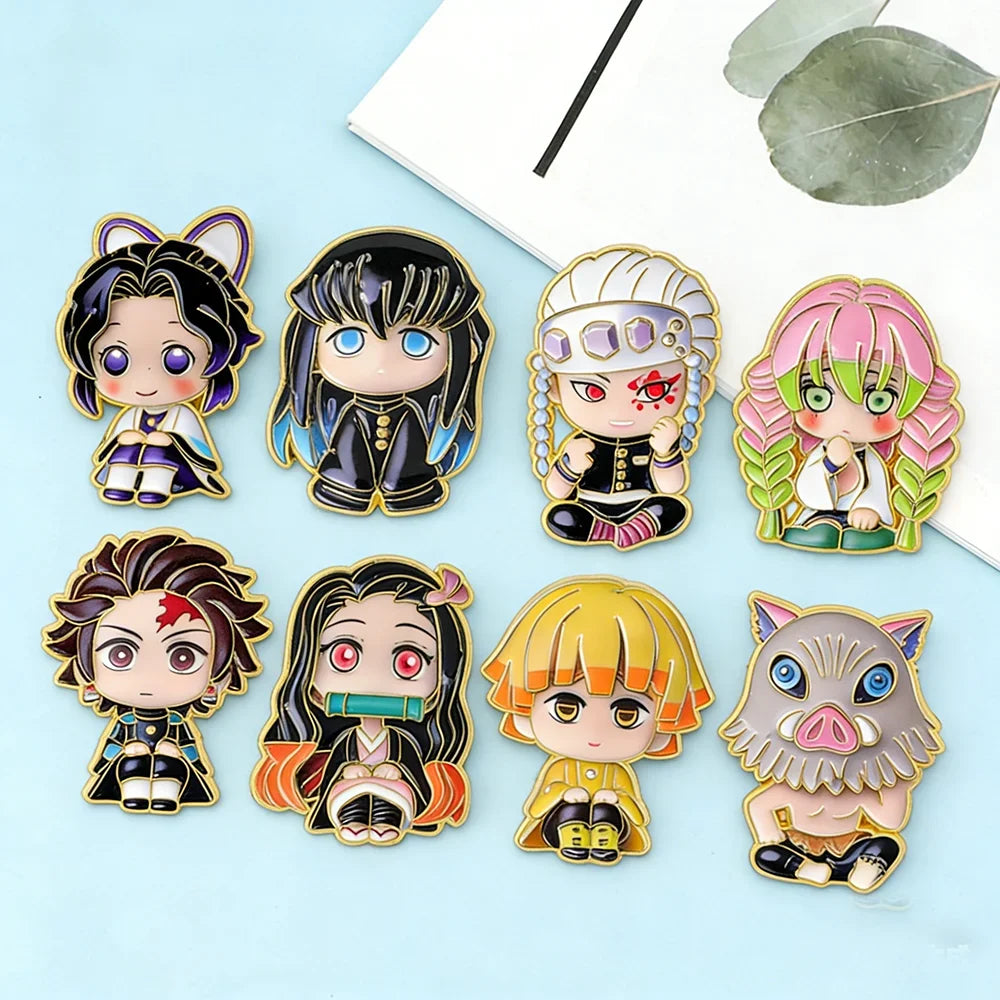 8Pcs Demon Slayer Enamel Brooch Pins for Anime Cosplay & Gift