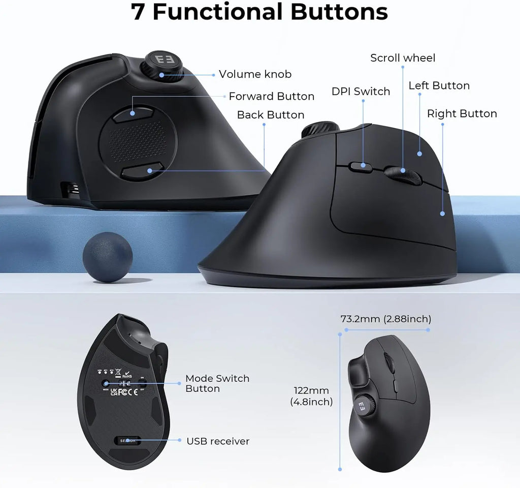 seenda Ergonomic Wireless Mouse with Multi-Device Volume Control