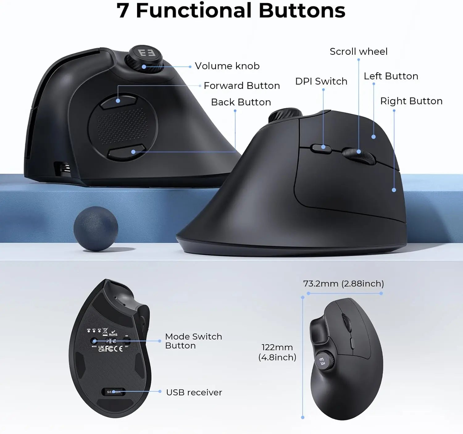 seenda Ergonomic Wireless Mouse with Multi-Device Volume Control