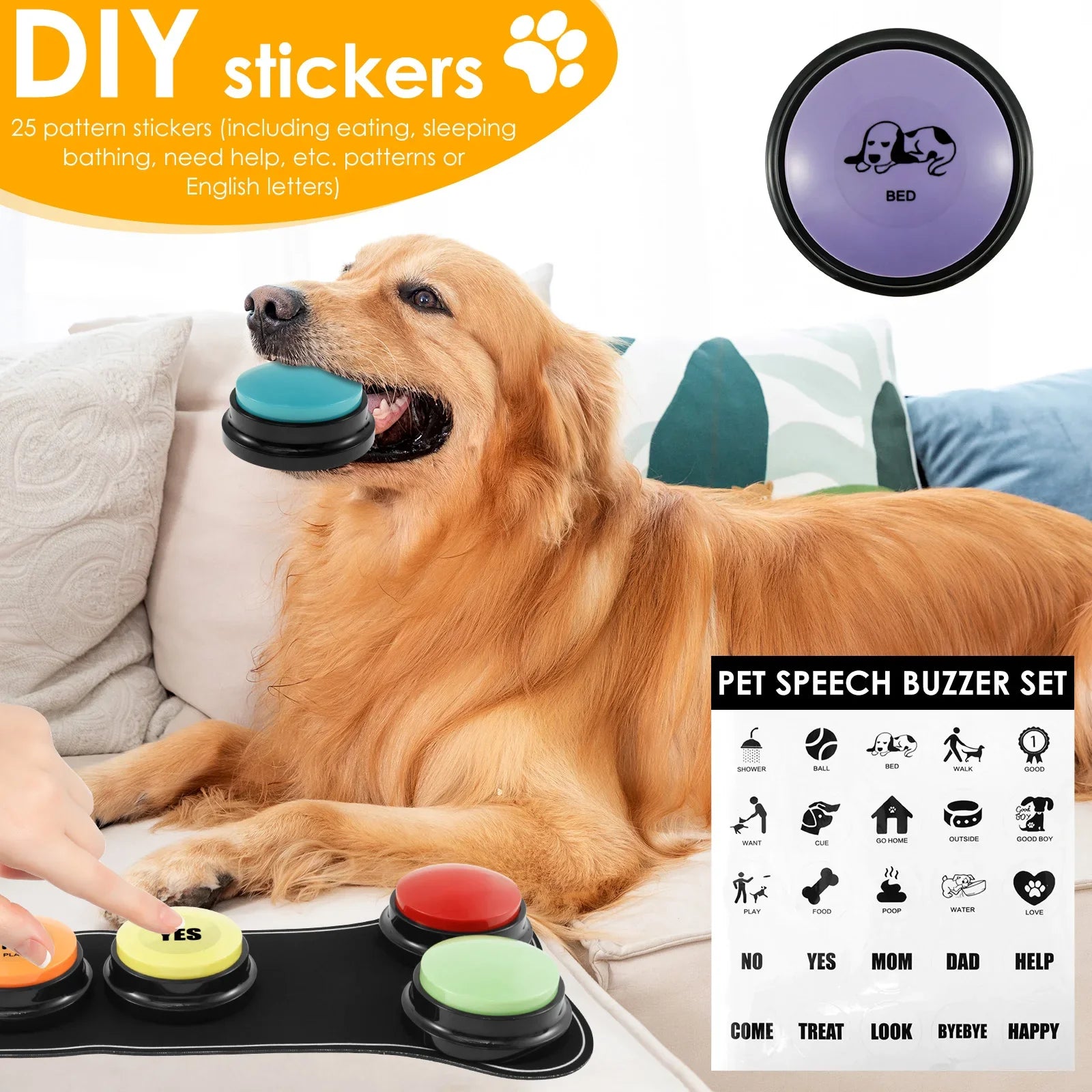 Interactive Dog Training Voice Buttons - Record & Playback Set