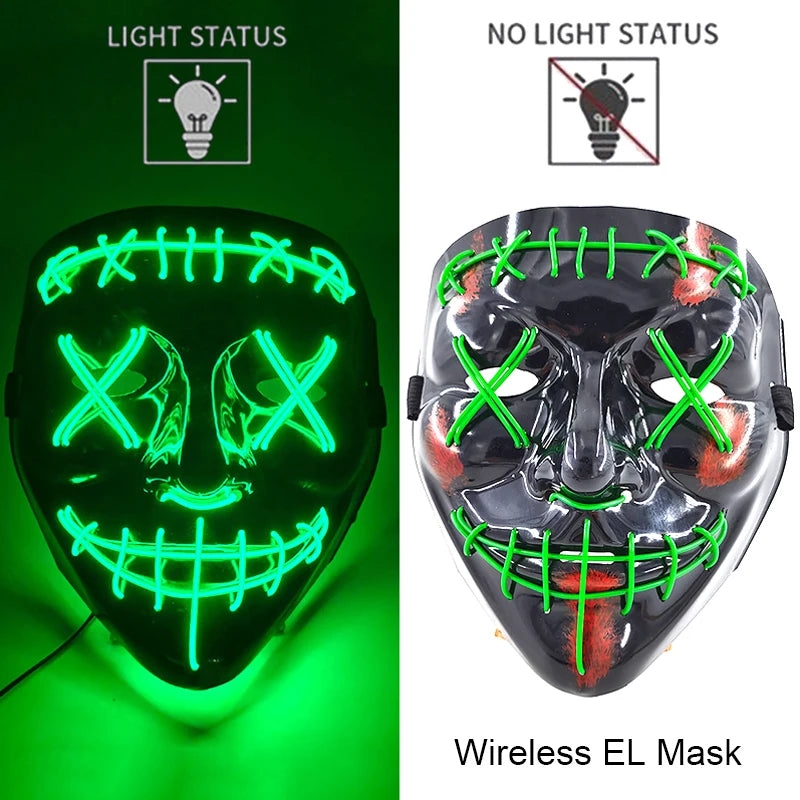 Glow-in-the-Dark Wireless LED Purge Mask for Halloween Cosplay