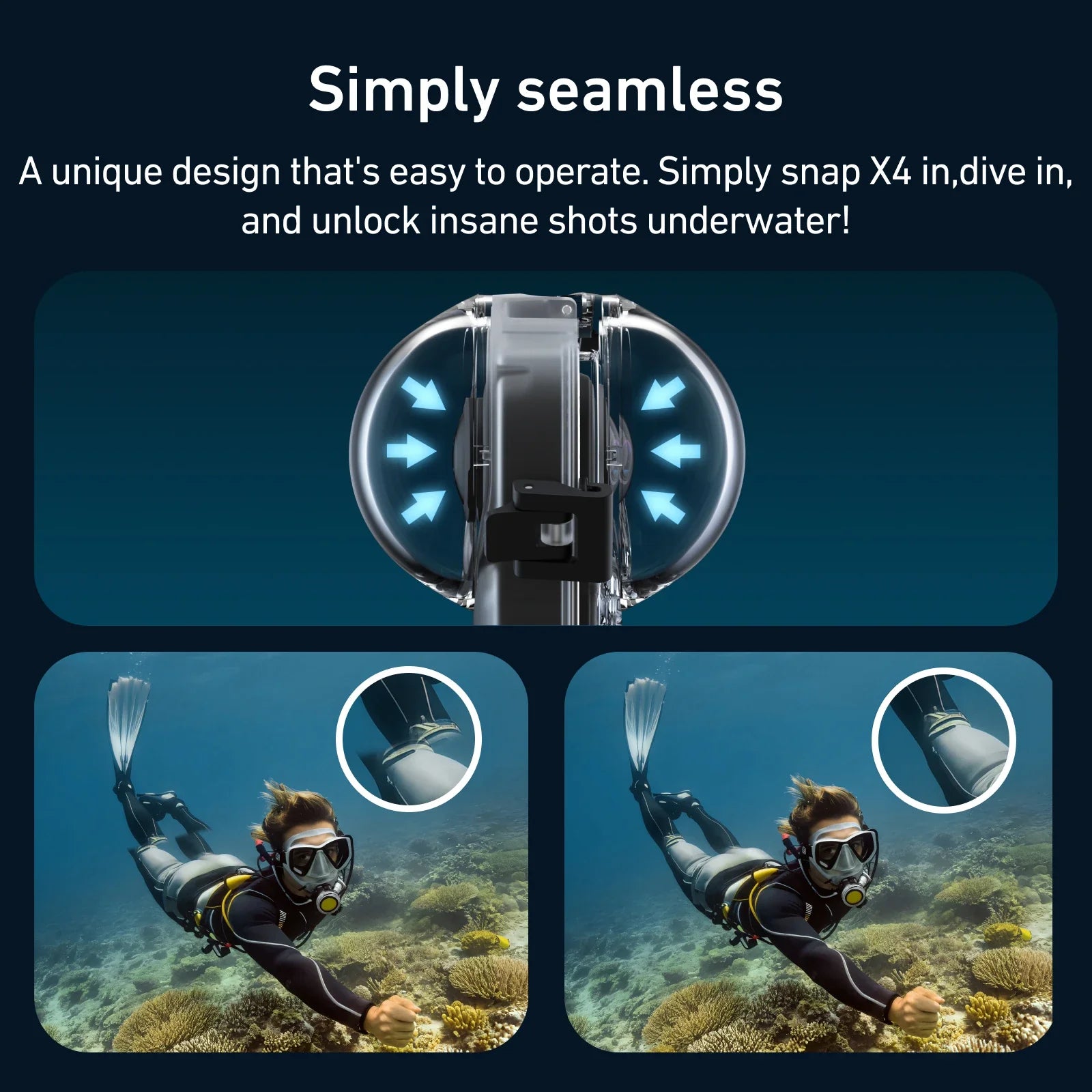TELESIN Waterproof Dive Case for Insta360 X4 - 50M Underwater Housing