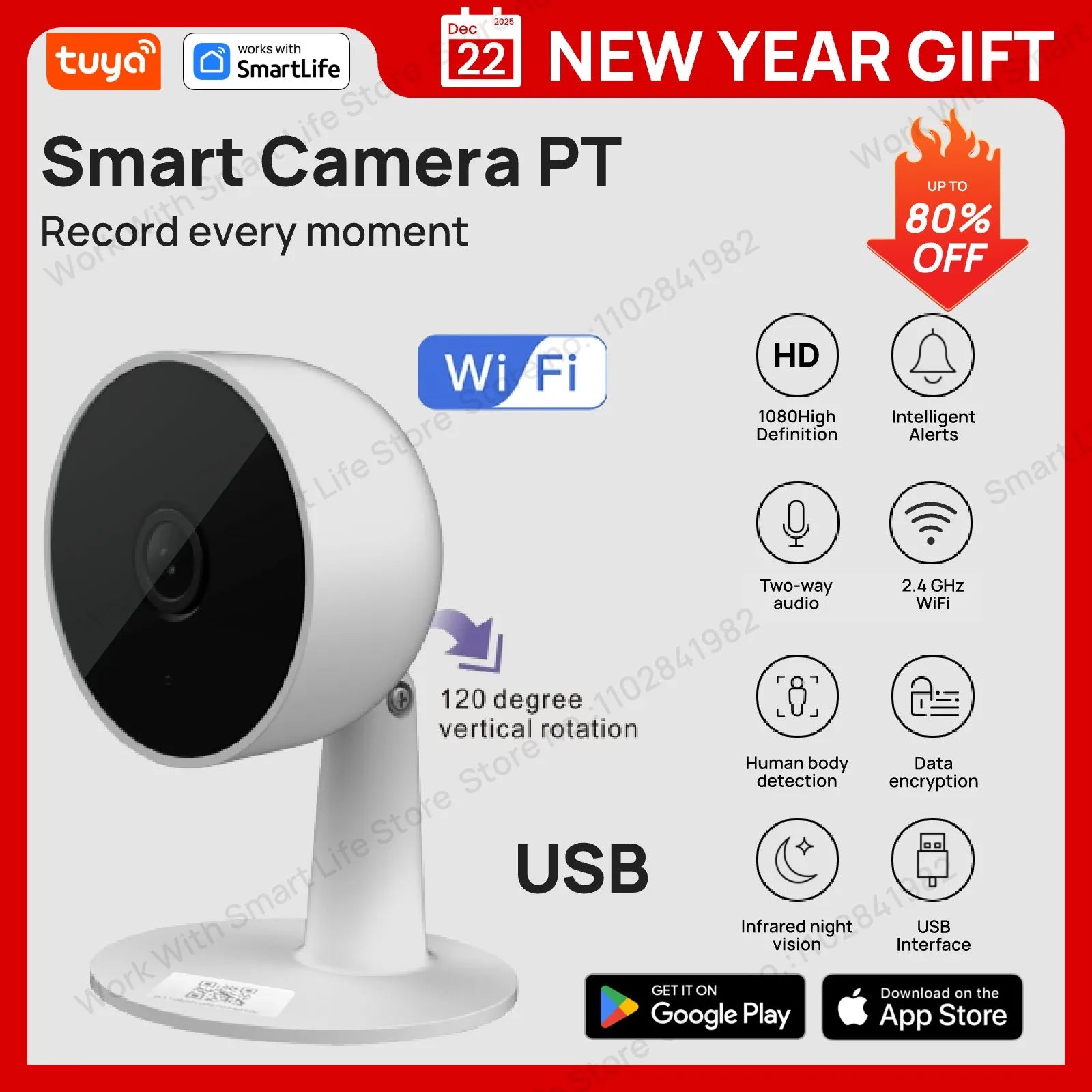 Tuya Smart 1080P Wi-Fi Security Camera with Real-Time Alerts & Audio